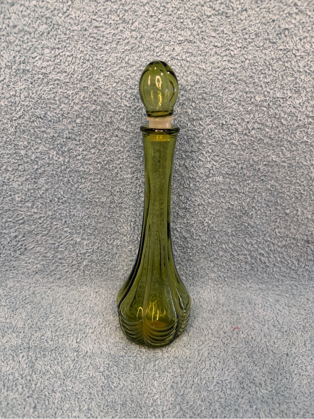 Vintage Avon “Field Flowers” Green Decanter Foaming Bath Oil W Stopper 9” Empty